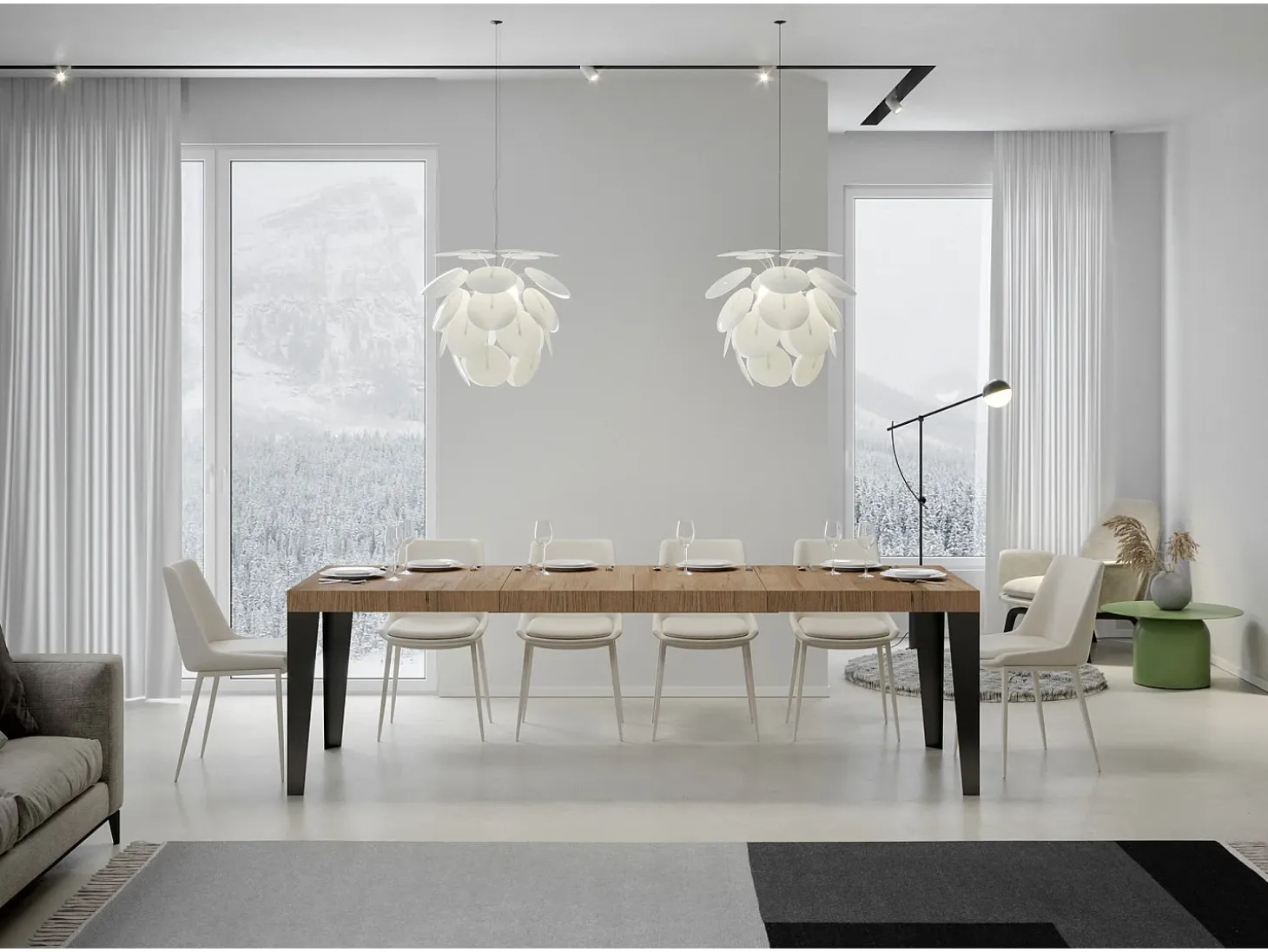 Mesa extensible 180/284x90 cm Flame Premium roble natural patas antracita