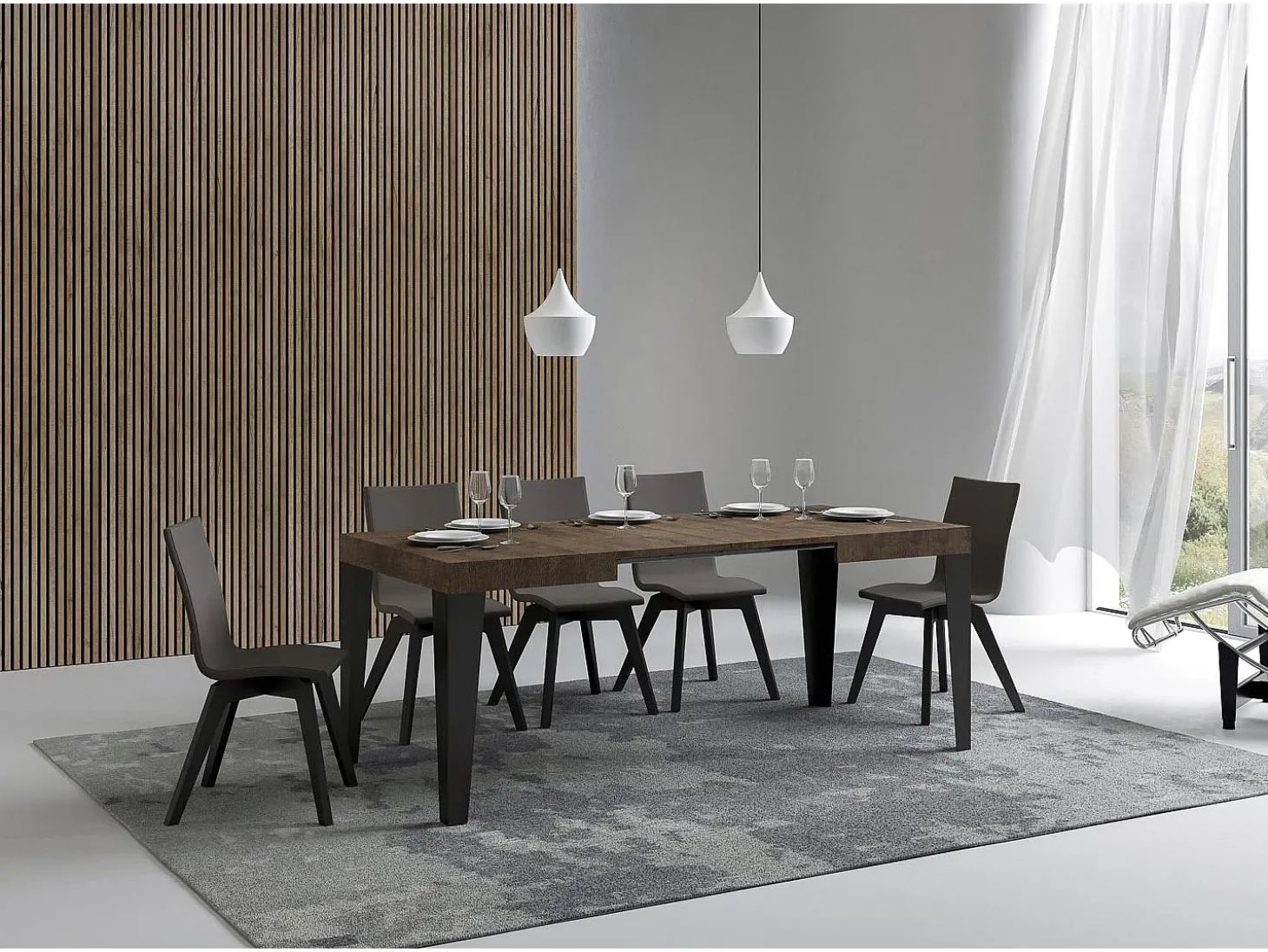 Mesa extensible 110/194x70 cm Flame nogal patas antracita