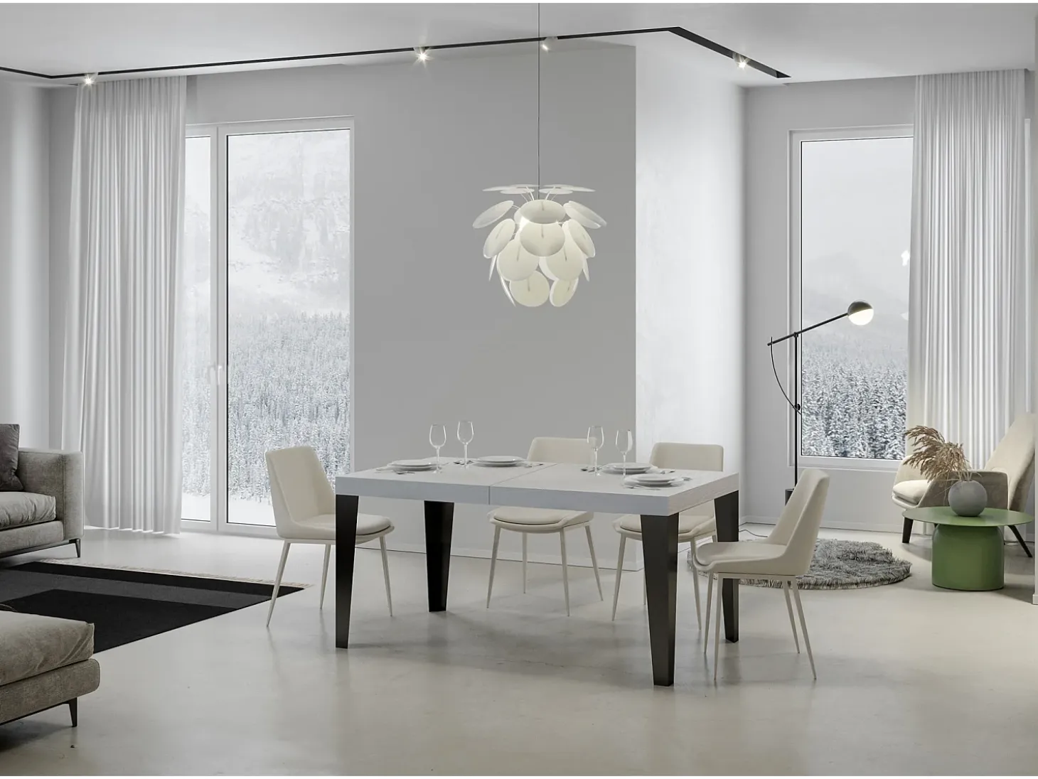 Mesa extensible 200/304x90 cm Flame fresno blanco patas antracita