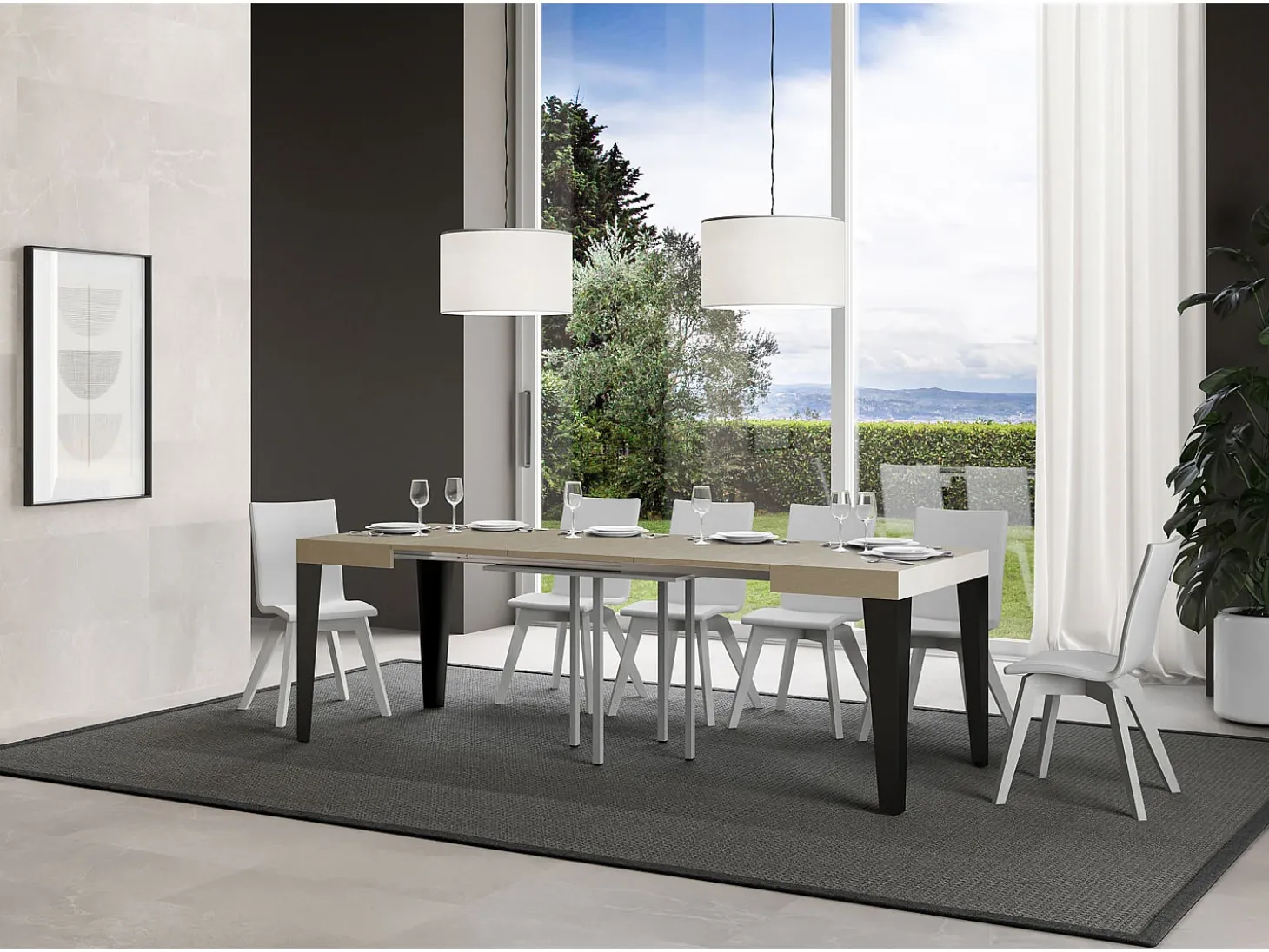 Mesa extensible 90/246x90 cm Flame cachemira patas antracita