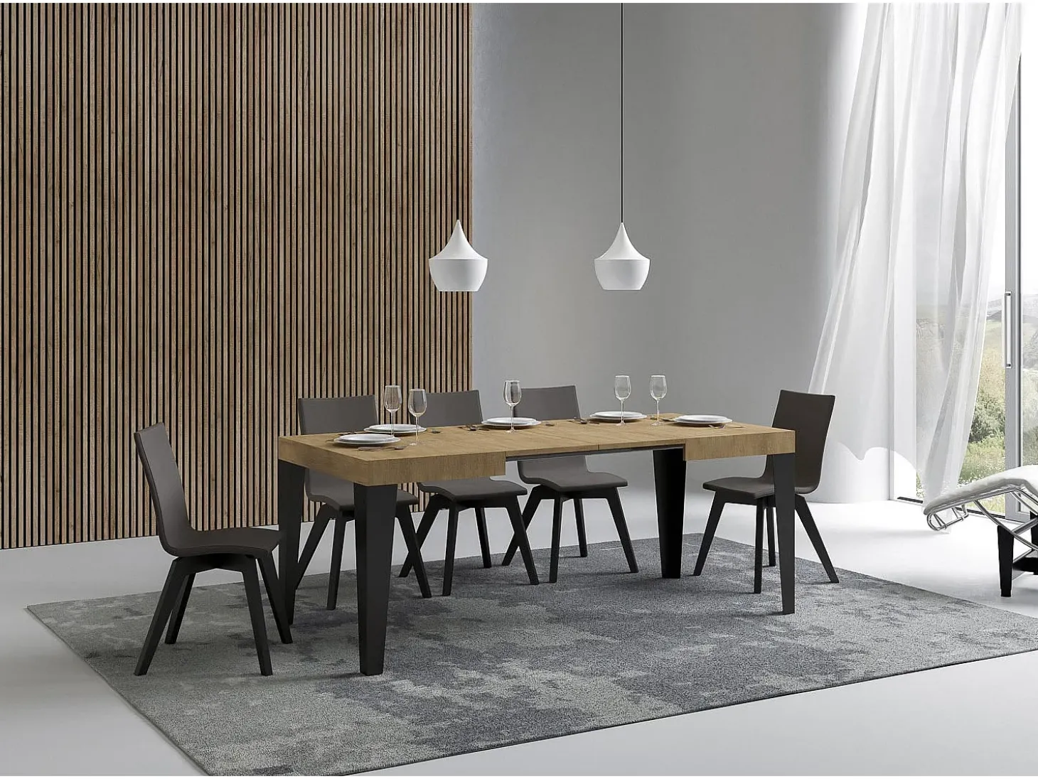Mesa extensible 110/194x70 cm Flame roble natural patas antracita
