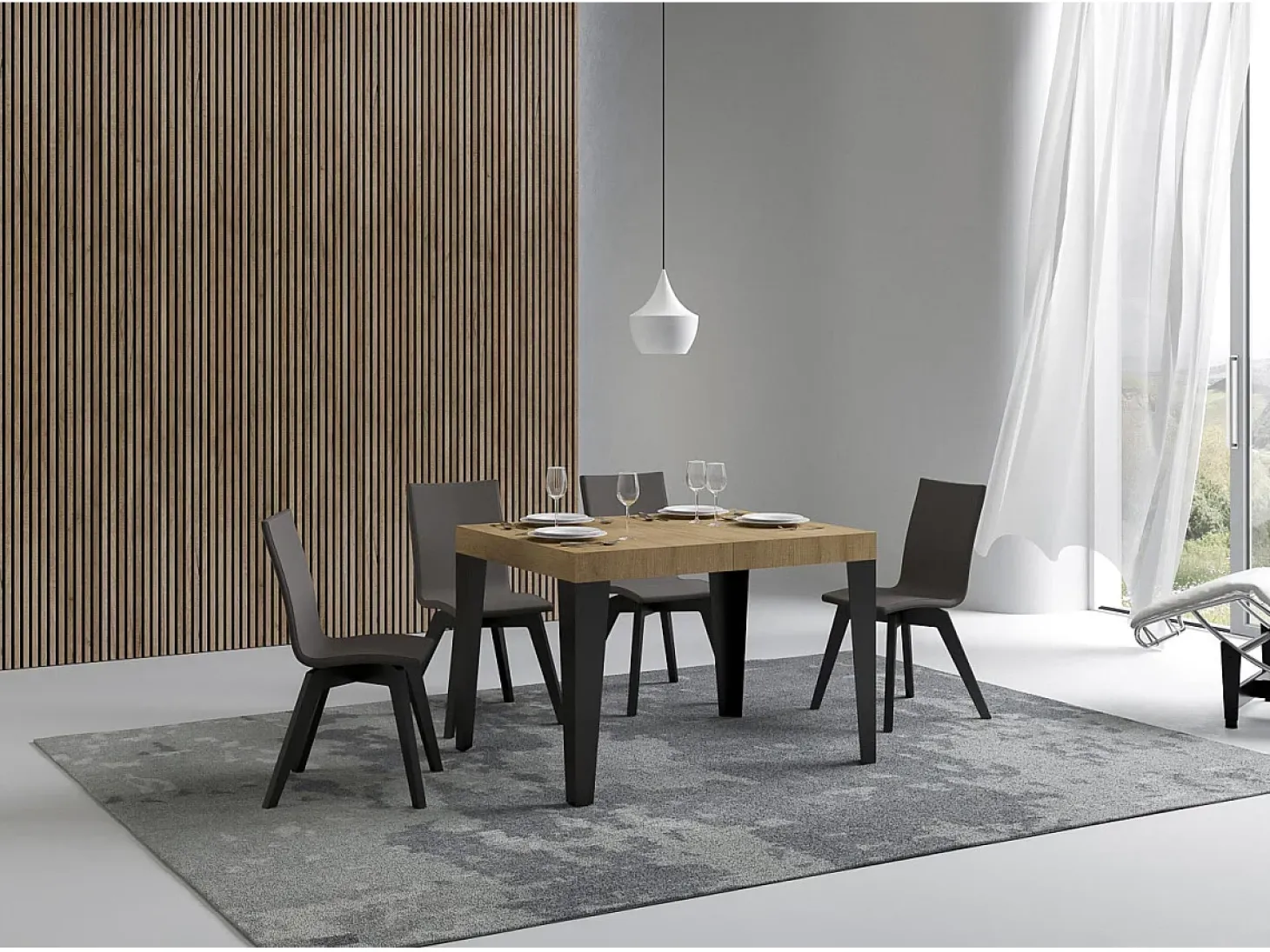 Mesa extensible 110/194x70 cm Flame roble natural patas antracita
