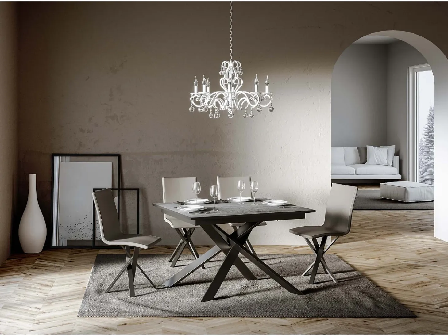 Mesa extensible 90x120/180 cm Ganty Cemento - Canto antracita Estructura antracita