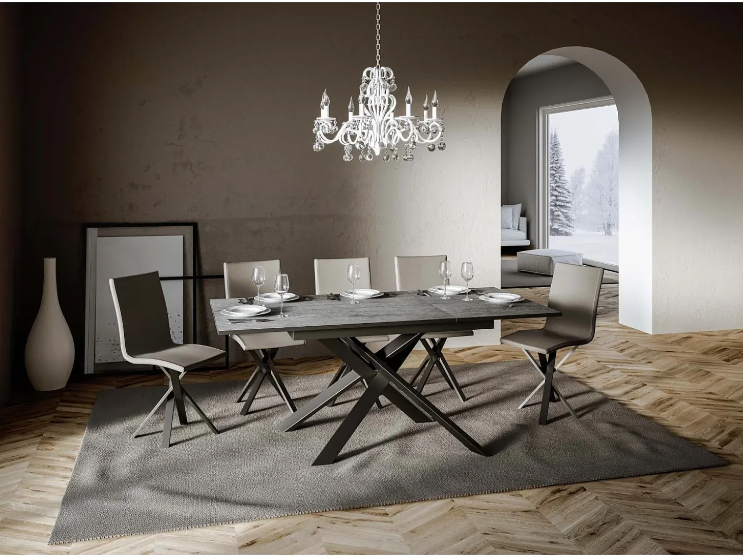 Mesa extensible 90x120/180 cm Ganty Cemento - Canto antracita Estructura antracita