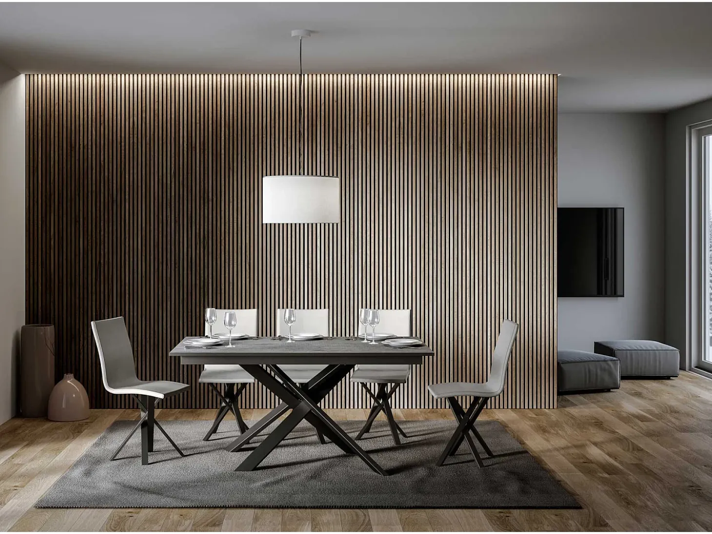 Mesa extensible 90x160/220 cm Ganty Cemento - Canto antracita Estructura antracita