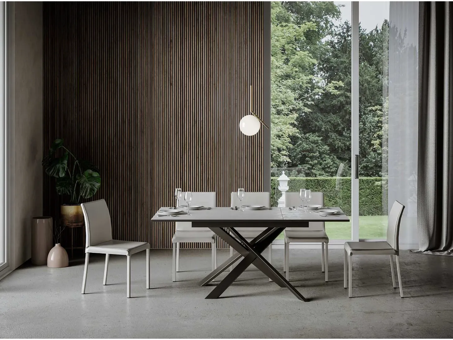 Mesa extensible 90x120/180 cm Ganty Blanco Espátula - Canto Antracita Estructura Antracita