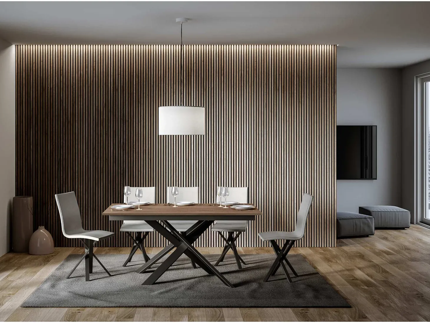 Mesa extensible 90x160/220 cm Ganty Roble Nature - canto del mismo color que la estructura Antracita