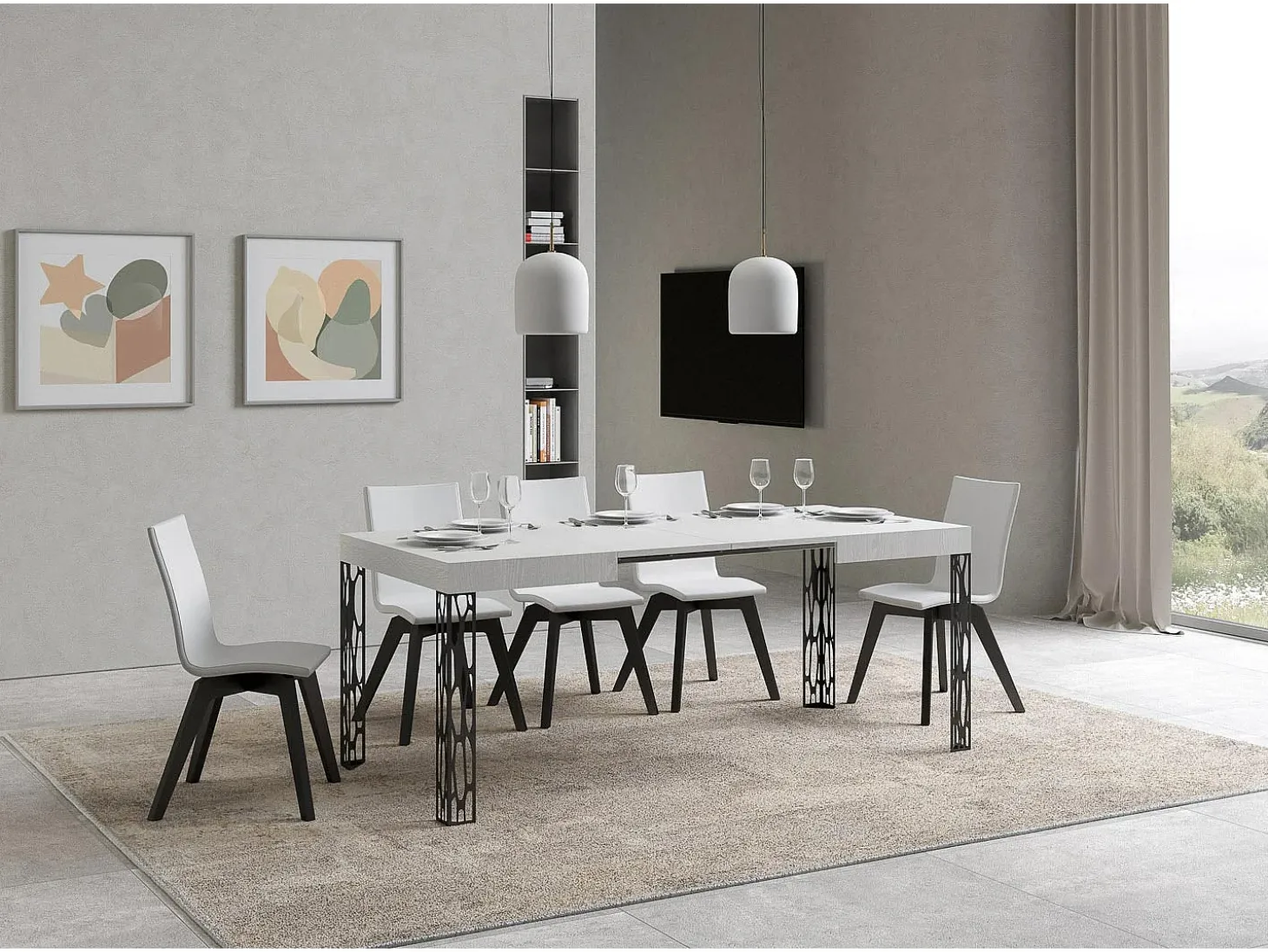 Mesa extensible 70x110/194 cm Ghibli Fresno Blanco estructura Antracita