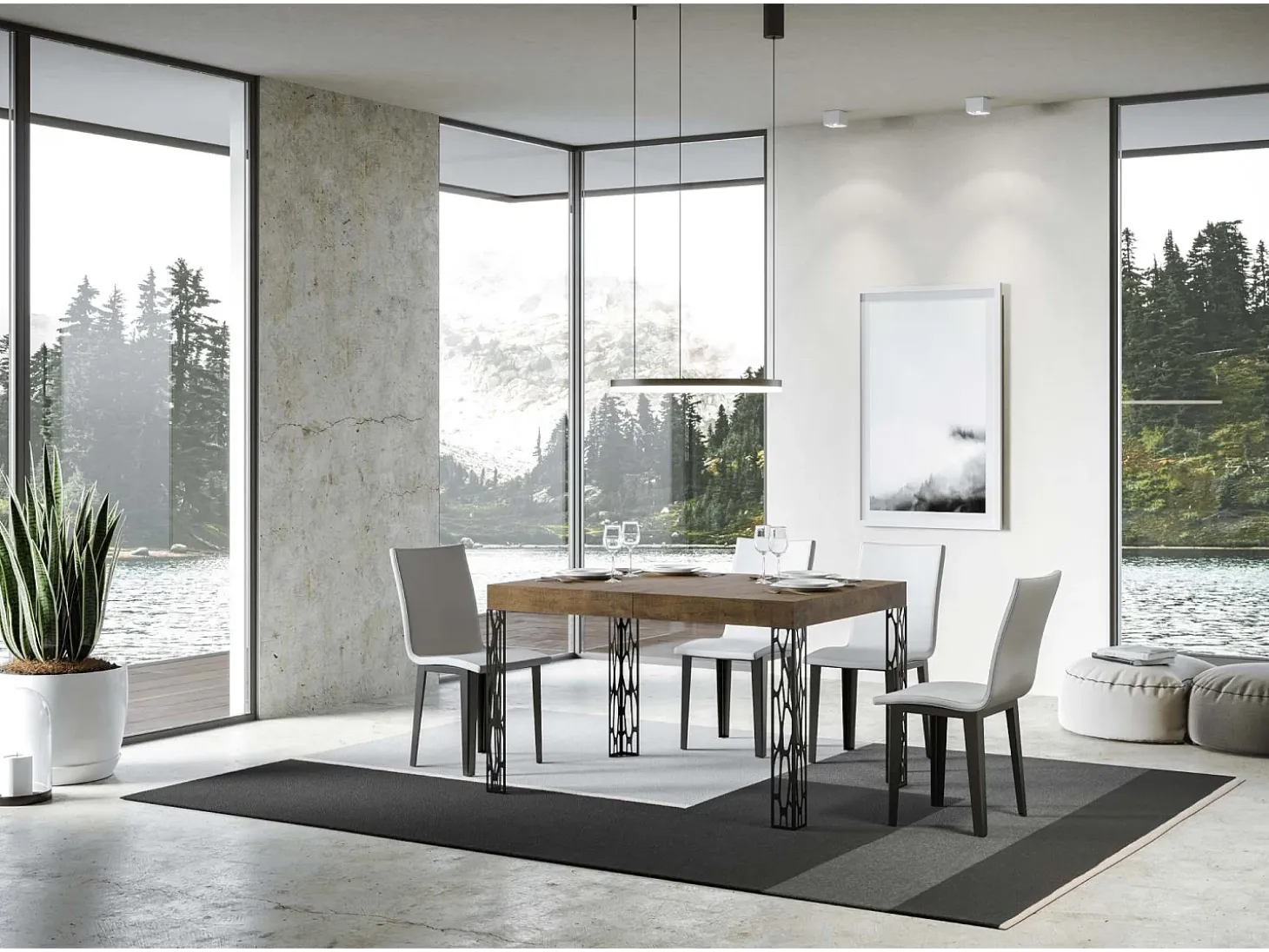 Mesa extensible 90x120/224 cm Ghibli Nogal estructura Antracita