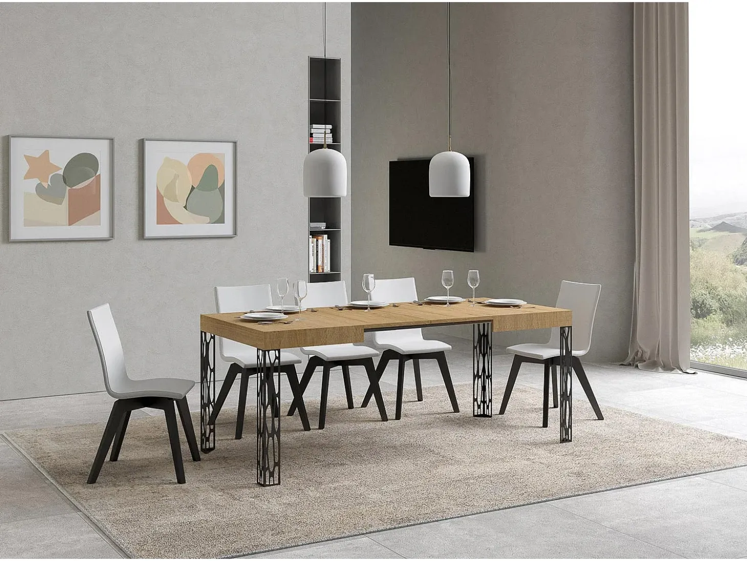 Mesa extensible 80x120/204 cm Ghibli Roble Natural estructura Antracita