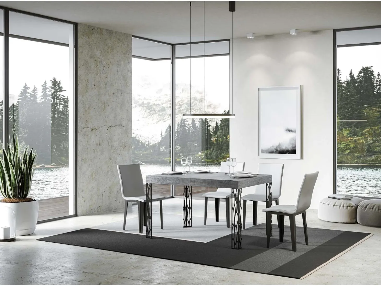Mesa extensible 90x140/244 cm Ghibli Cemento estructura Antracita