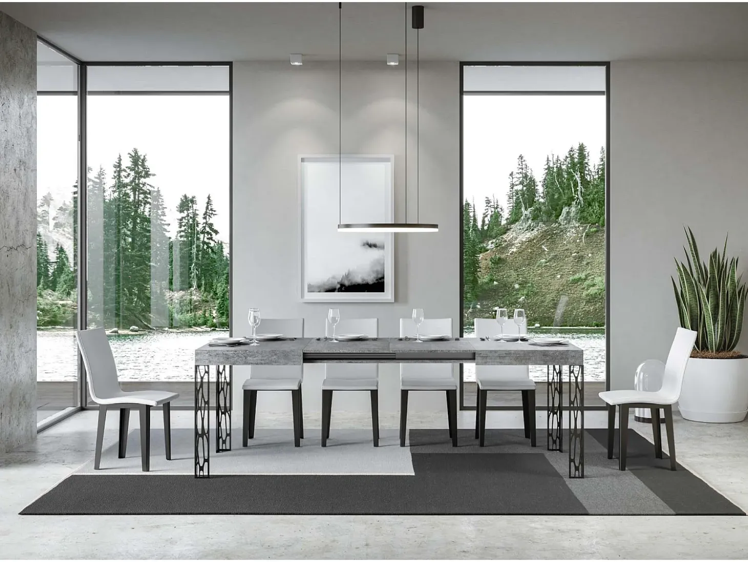 Mesa extensible 90x140/244 cm Ghibli Cemento estructura Antracita