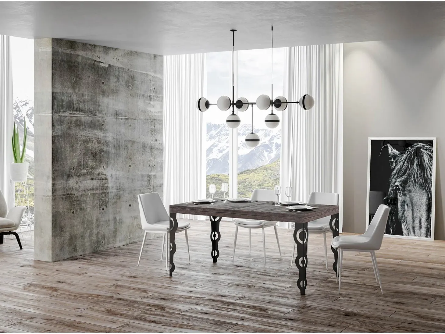Mesa extensible 160/244x80 cm Karamay nogal patas antracita