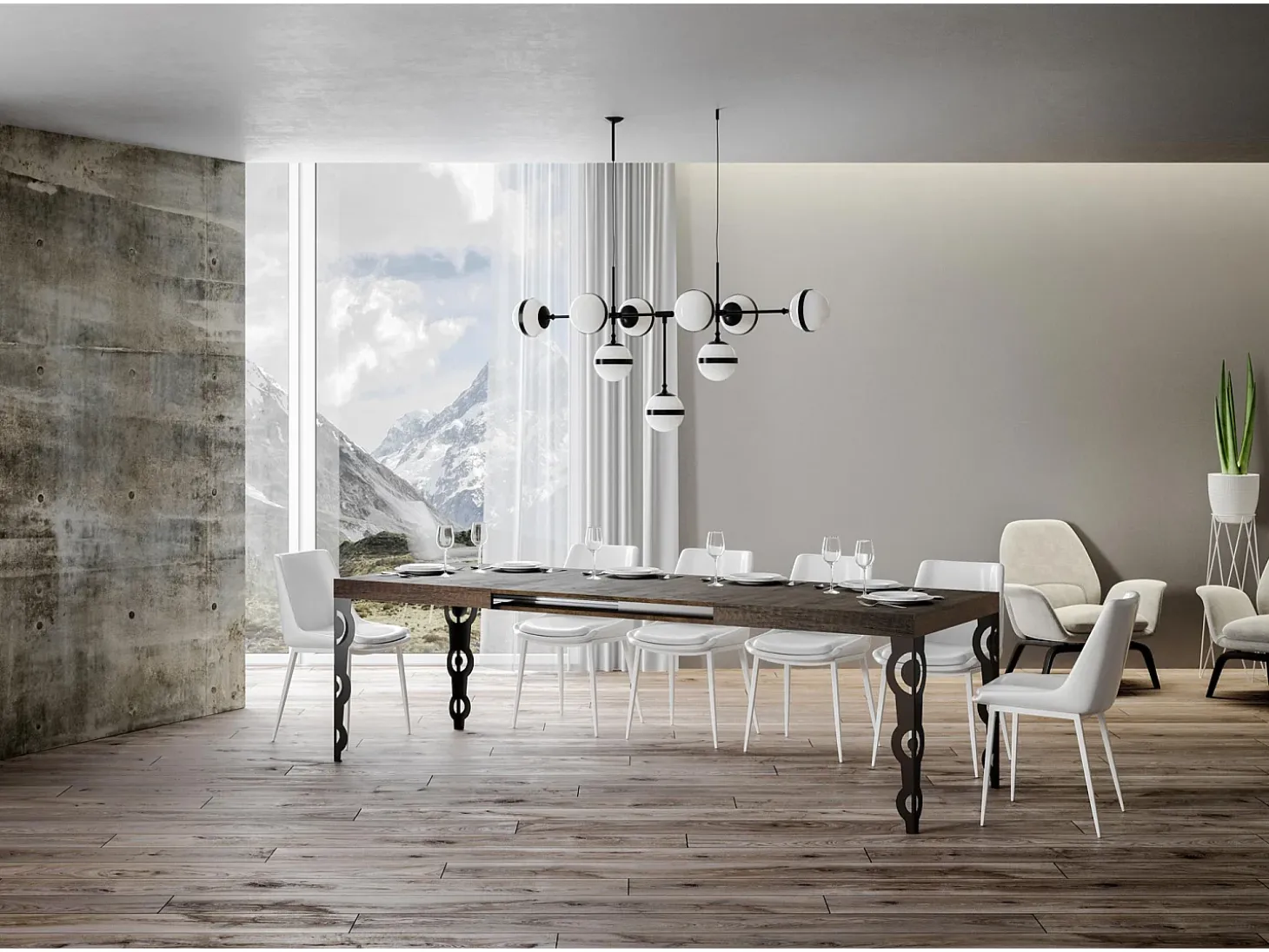 Mesa extensible 160/244x80 cm Karamay nogal patas antracita