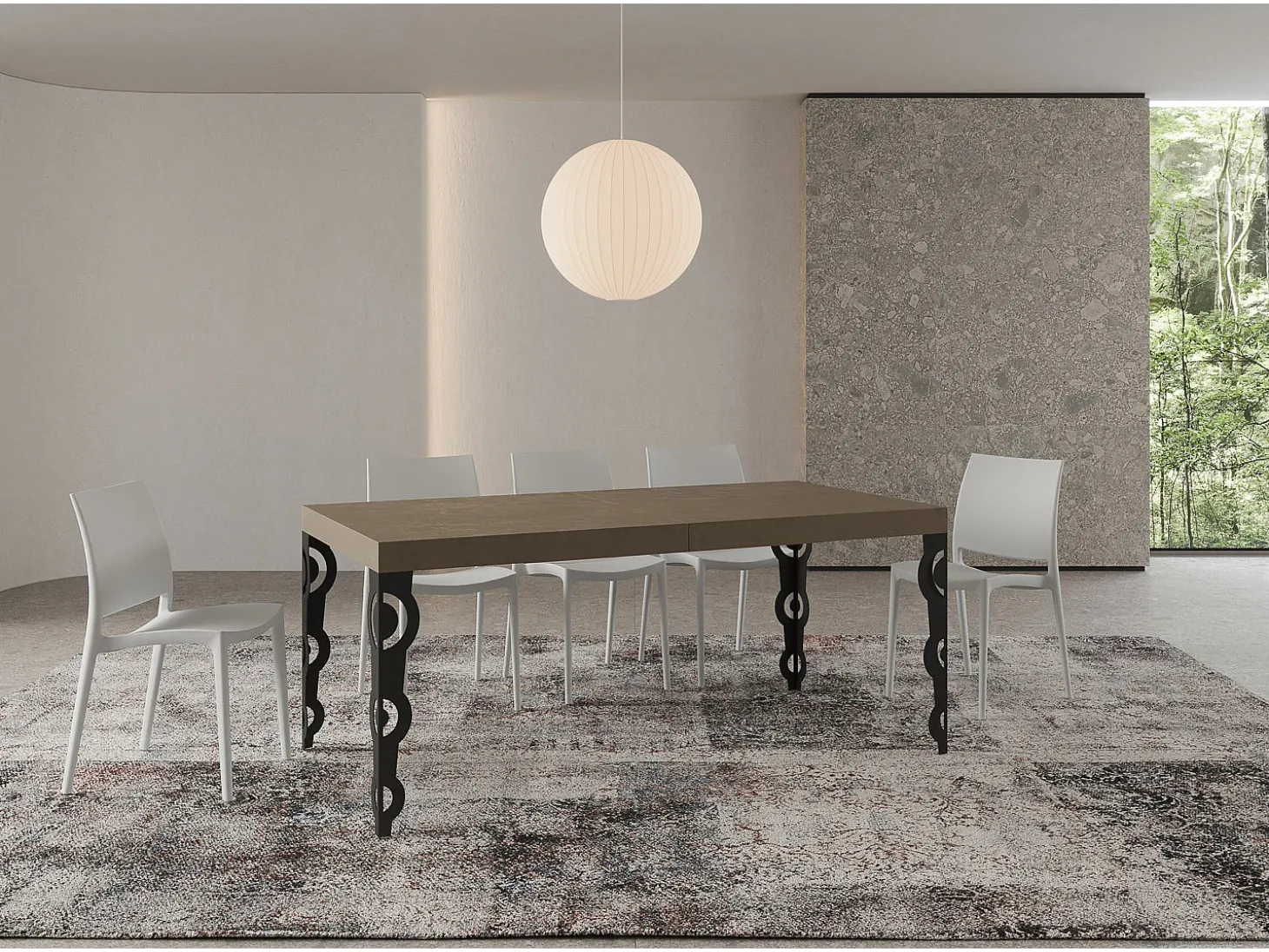 Mesa extensible 90x200/304 cm Karamay gris paloma patas antracita
