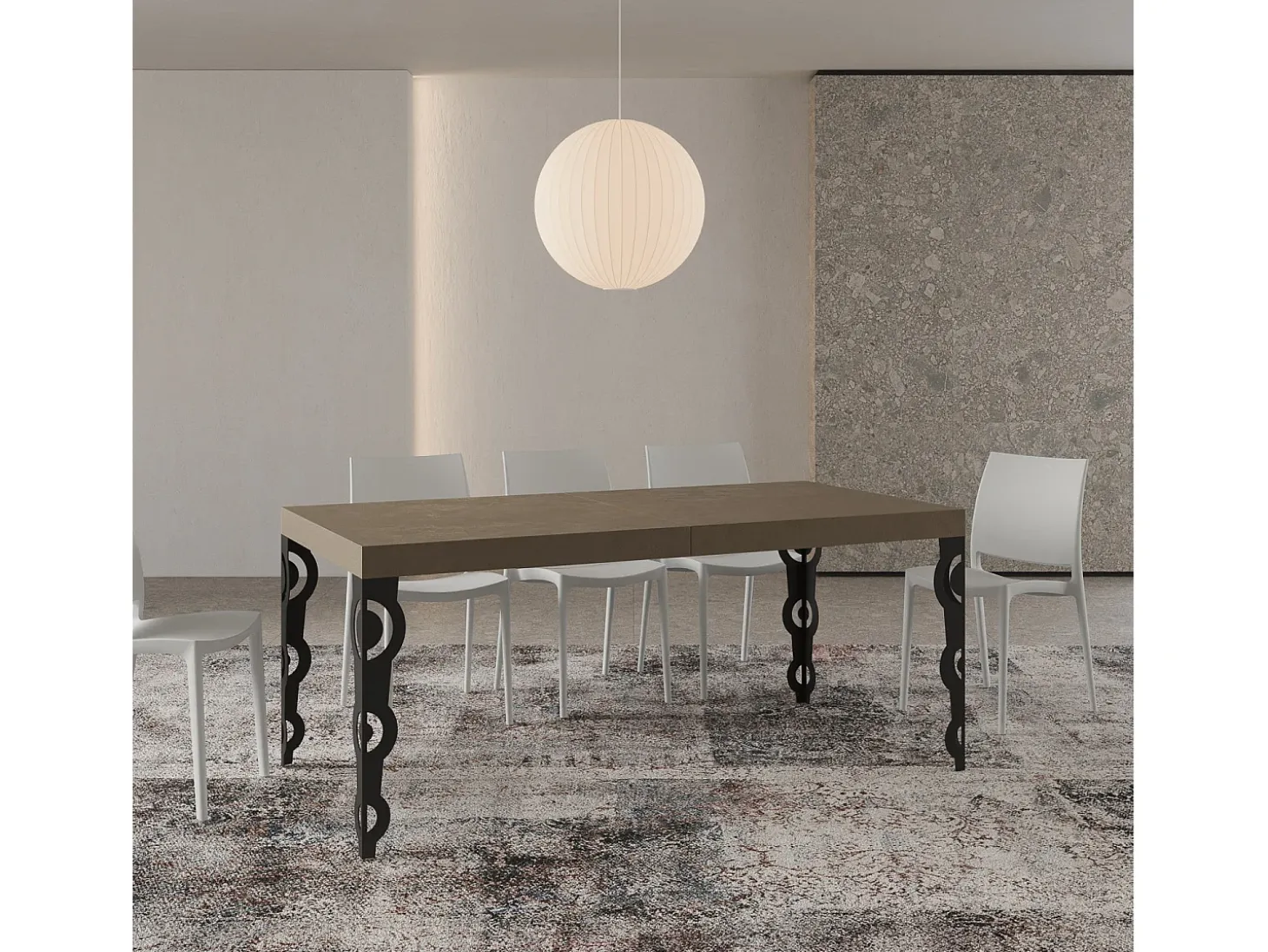 Mesa extensible 90x200/304 cm Karamay gris paloma patas antracita