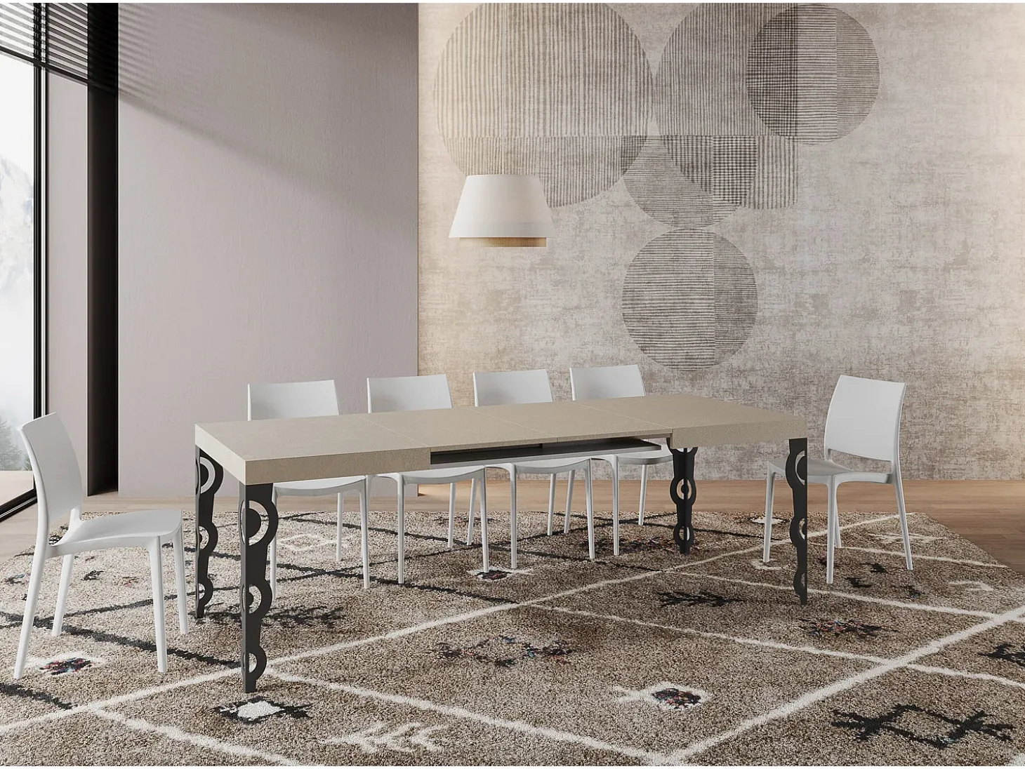 Mesa extensible 140/400x90 cm Karamay cachemira patas antracita