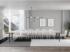 Mesa extensible 90x200/460 cm Karamay Premium Fresno Blanco estructura Antracita