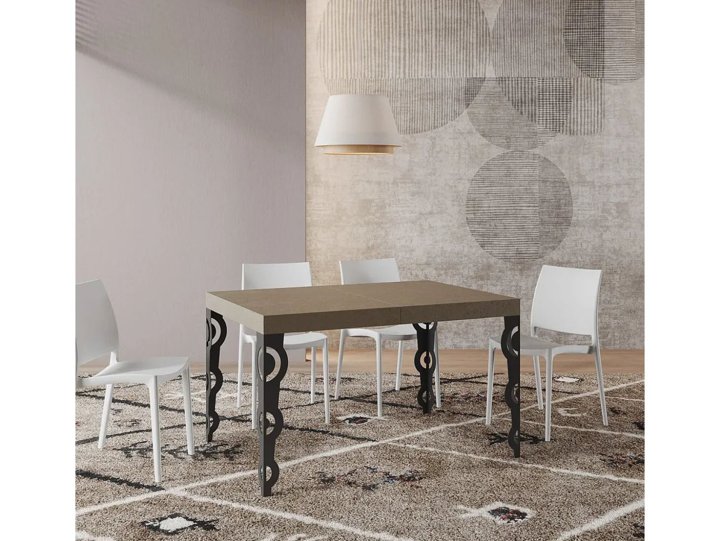 Mesa extensible 120/224x90 cm Karamay gris paloma patas antracita