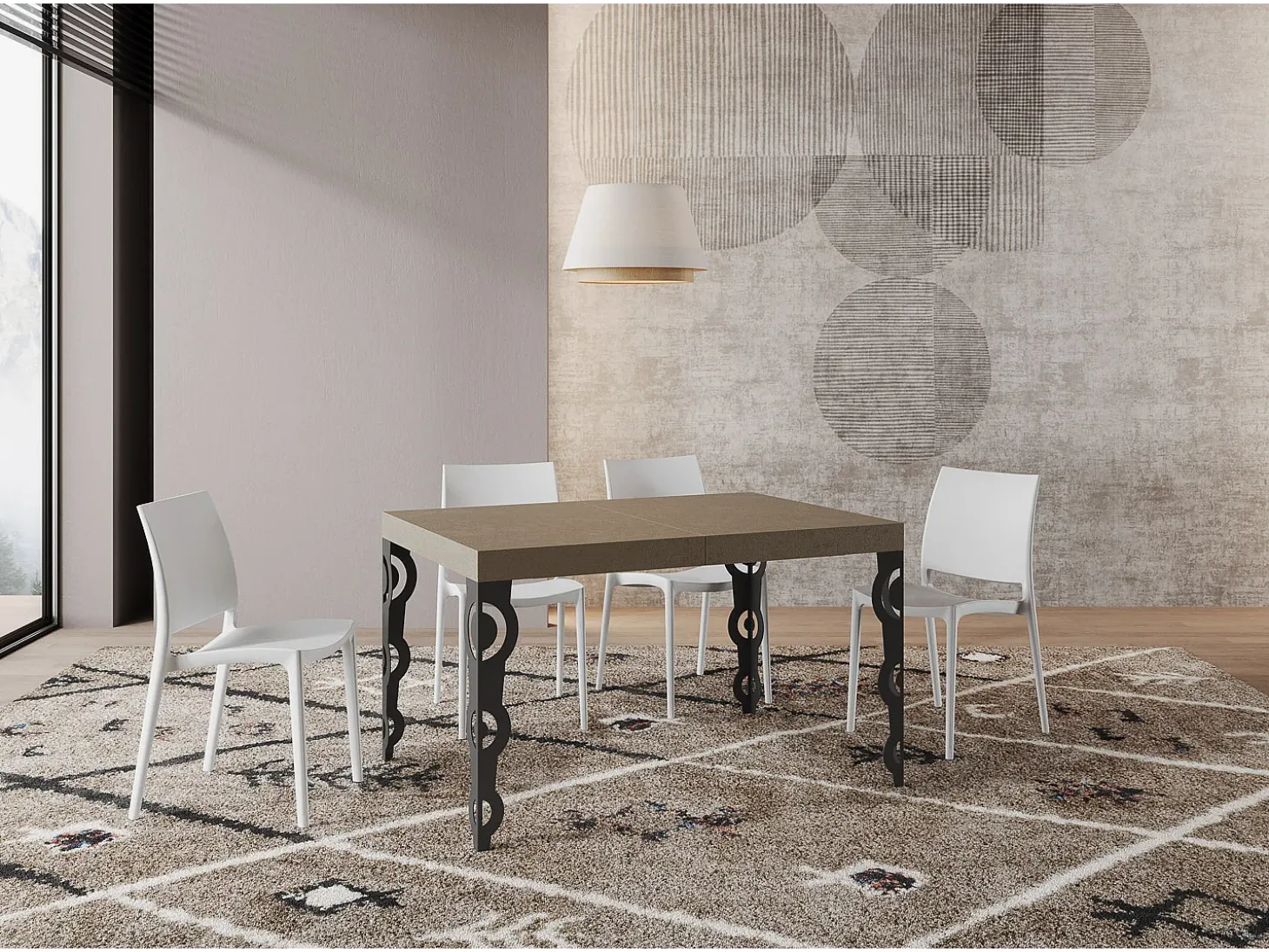 Mesa extensible 120/224x90 cm Karamay gris paloma patas antracita