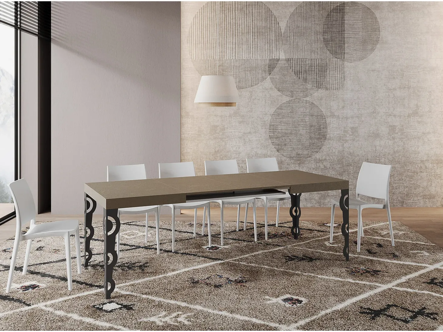 Mesa extensible 120/224x90 cm Karamay gris paloma patas antracita
