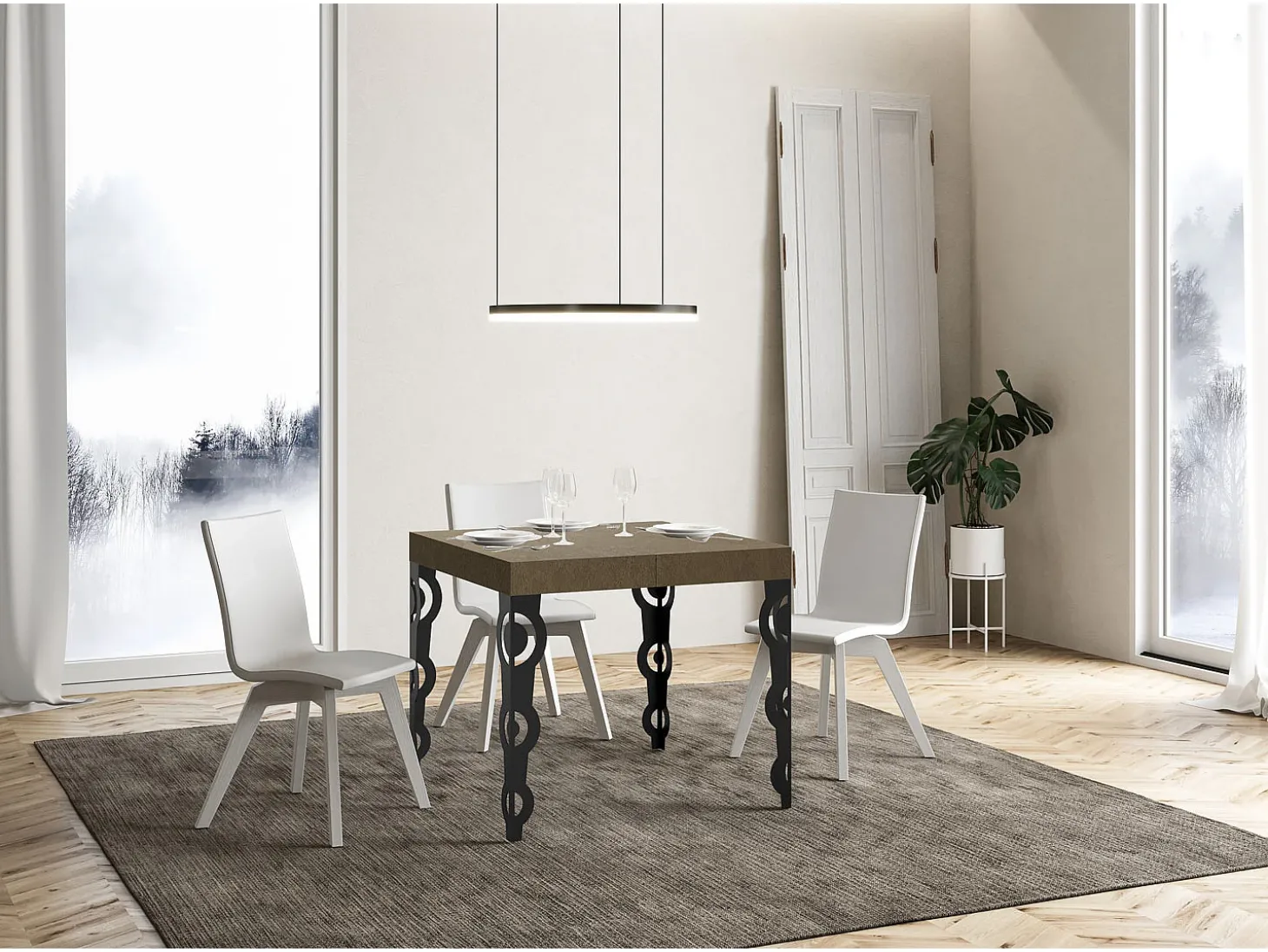 Mesa extensible 90/246x90 cm Karamay gris paloma patas antracita