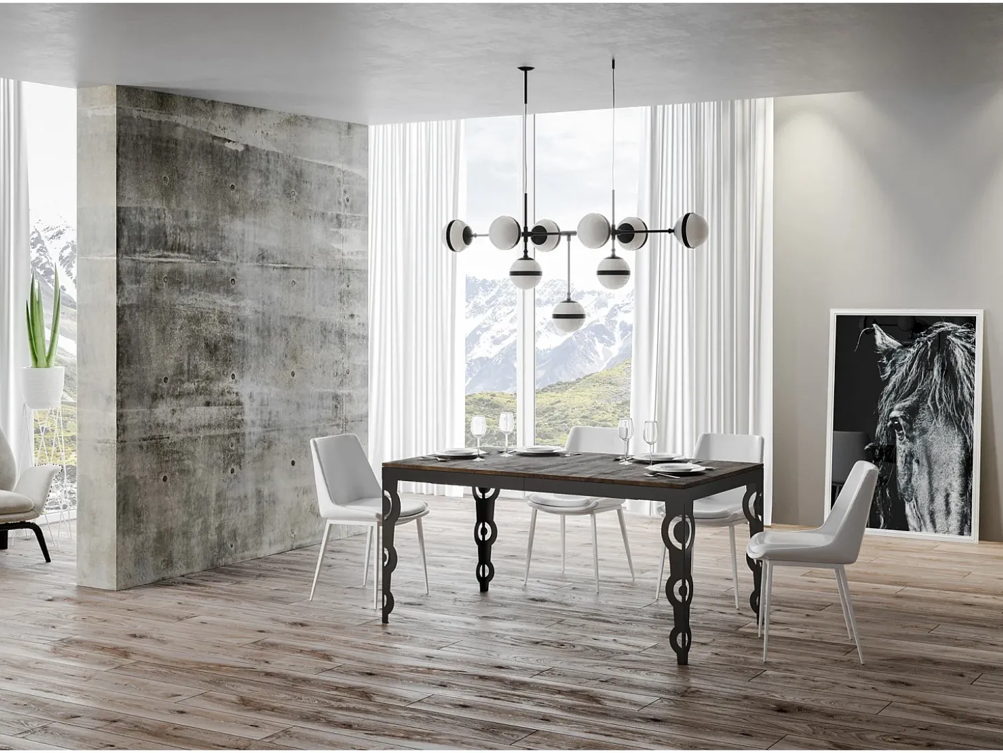 Mesa extensible 180/284x90 cm Karamay Evolution nogal estructura et patas antracita