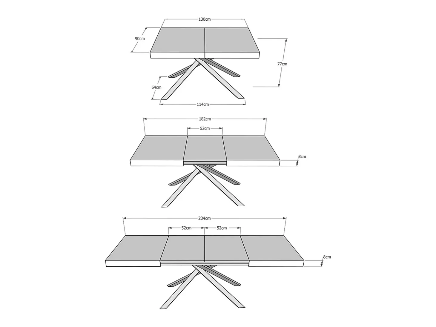 Mesa extensible 130/234x90 cm Karida roble natural patas blancas