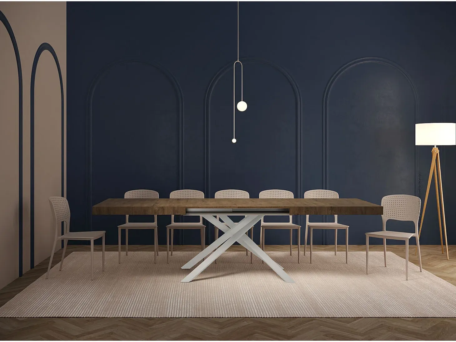 Mesa extensible 180/440x90 cm Karida nogal patas blancas
