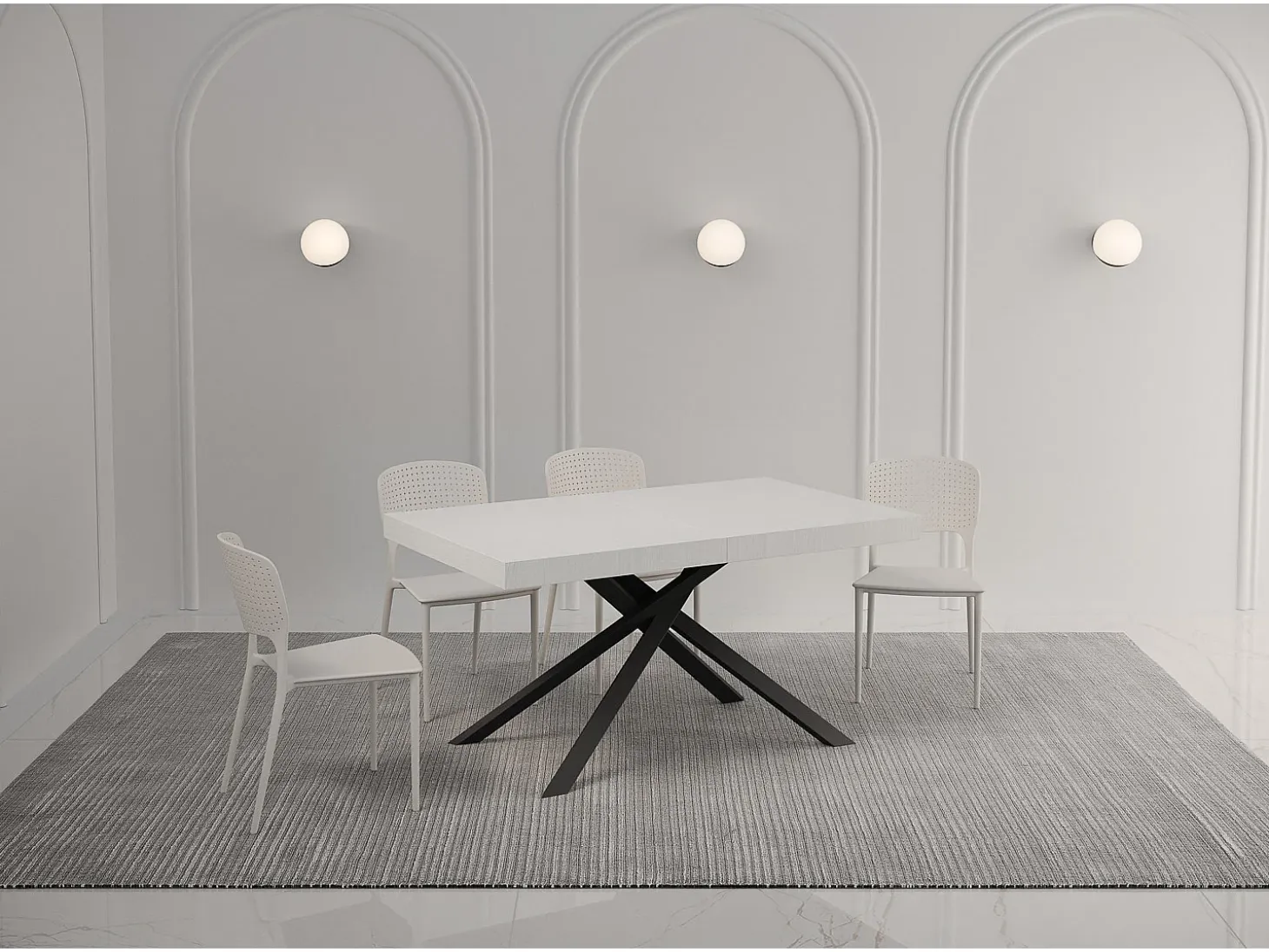 Mesa extensible 160/264x90 cm Karida Premium fresno blanco patas antracita