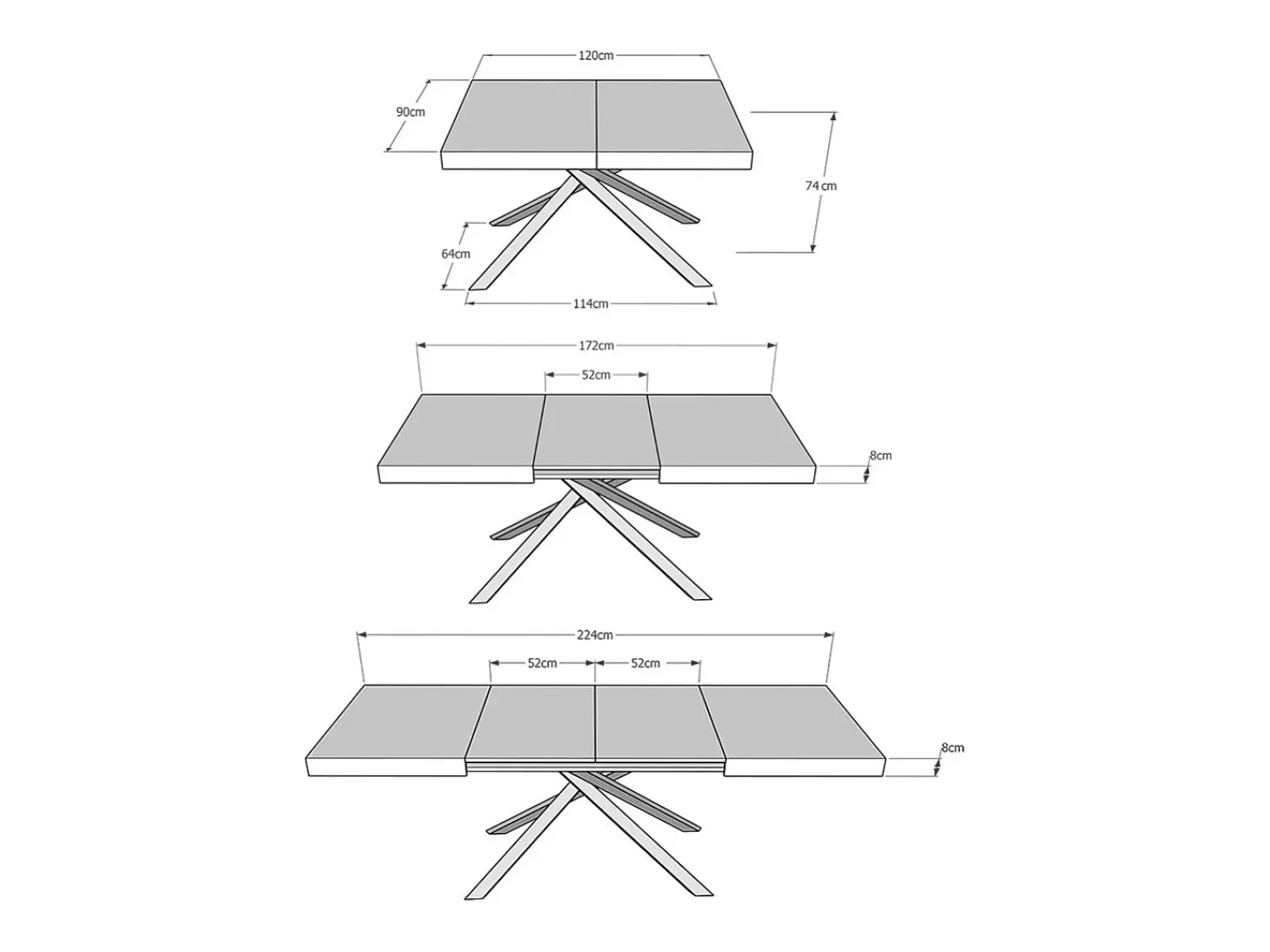 Mesa extensible 120/224x90 cm Karida nogal patas antracita