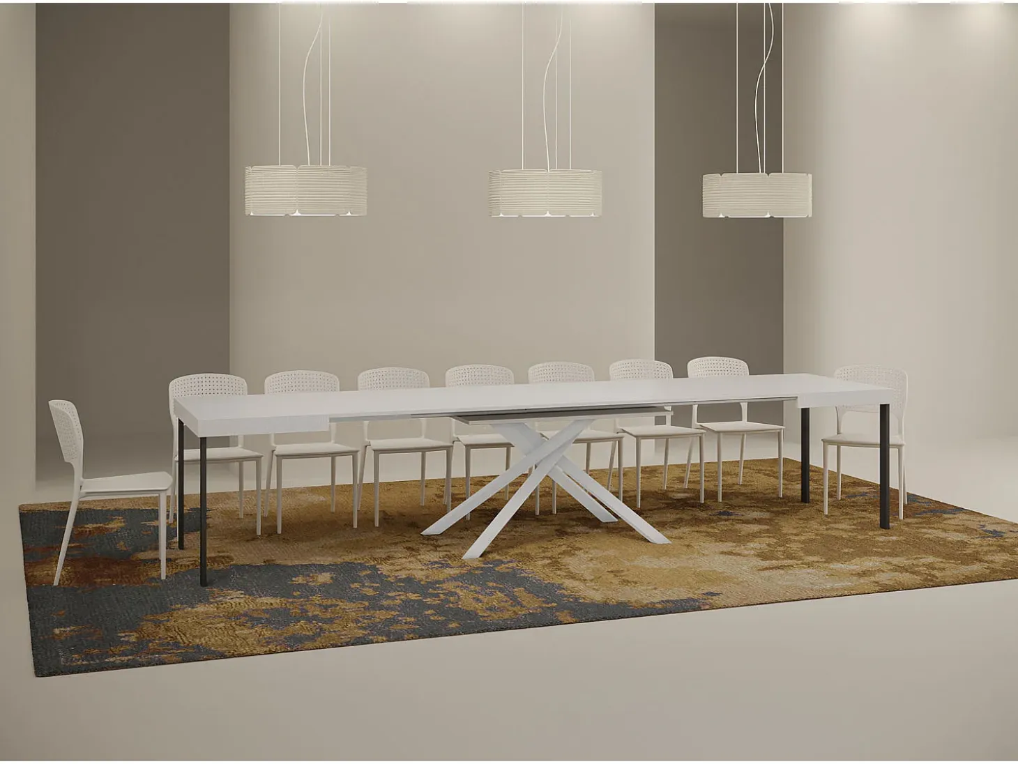 Mesa extensible 120/380x90 cm Karida fresno blanco patas blancas