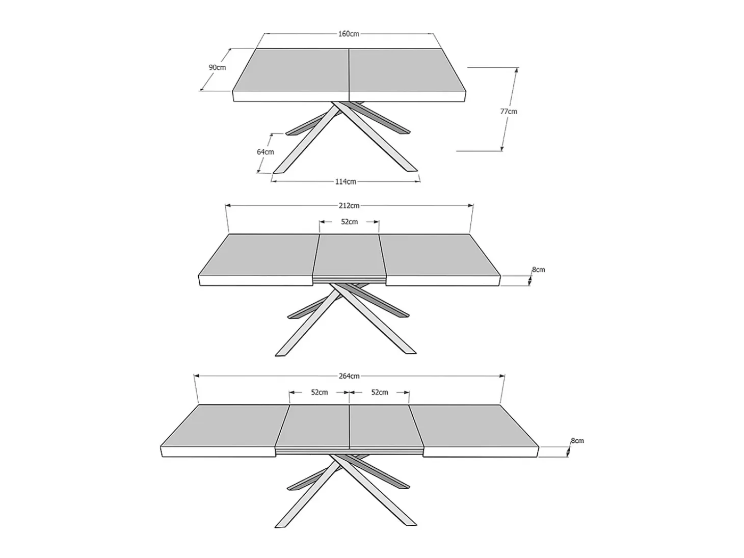 Mesa extensible 160/264x90 cm Karida gris paloma patas antracita