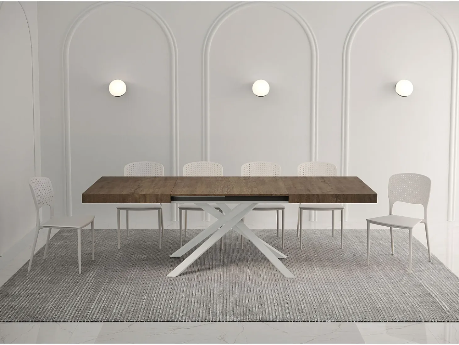 Mesa extensible 140/224x80 cm Karida nogal patas blancas