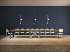 Mesa extensible 200/460x90 cm Karida efecto madera nogal patas blancas