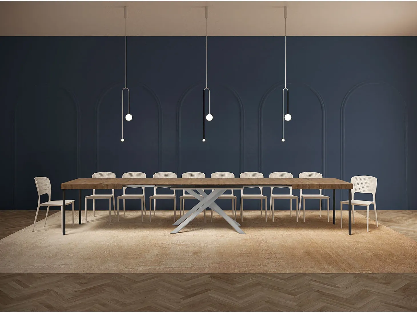 Mesa extensible 200/460x90 cm Karida efecto madera nogal patas blancas