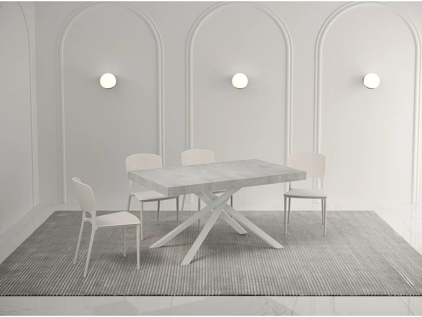 Mesa extensible 140/244x90 cm Karida Premium cemento patas blancas