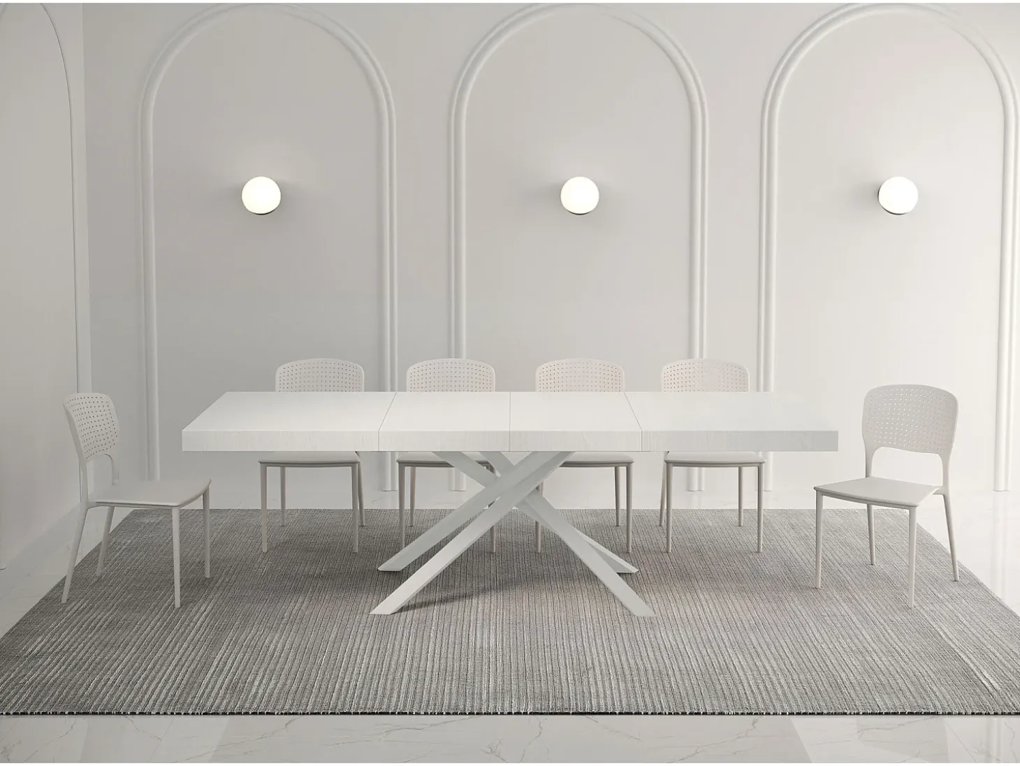 Mesa extensible 160/264x90 cm Karida Premium fresno blanco patas blancas