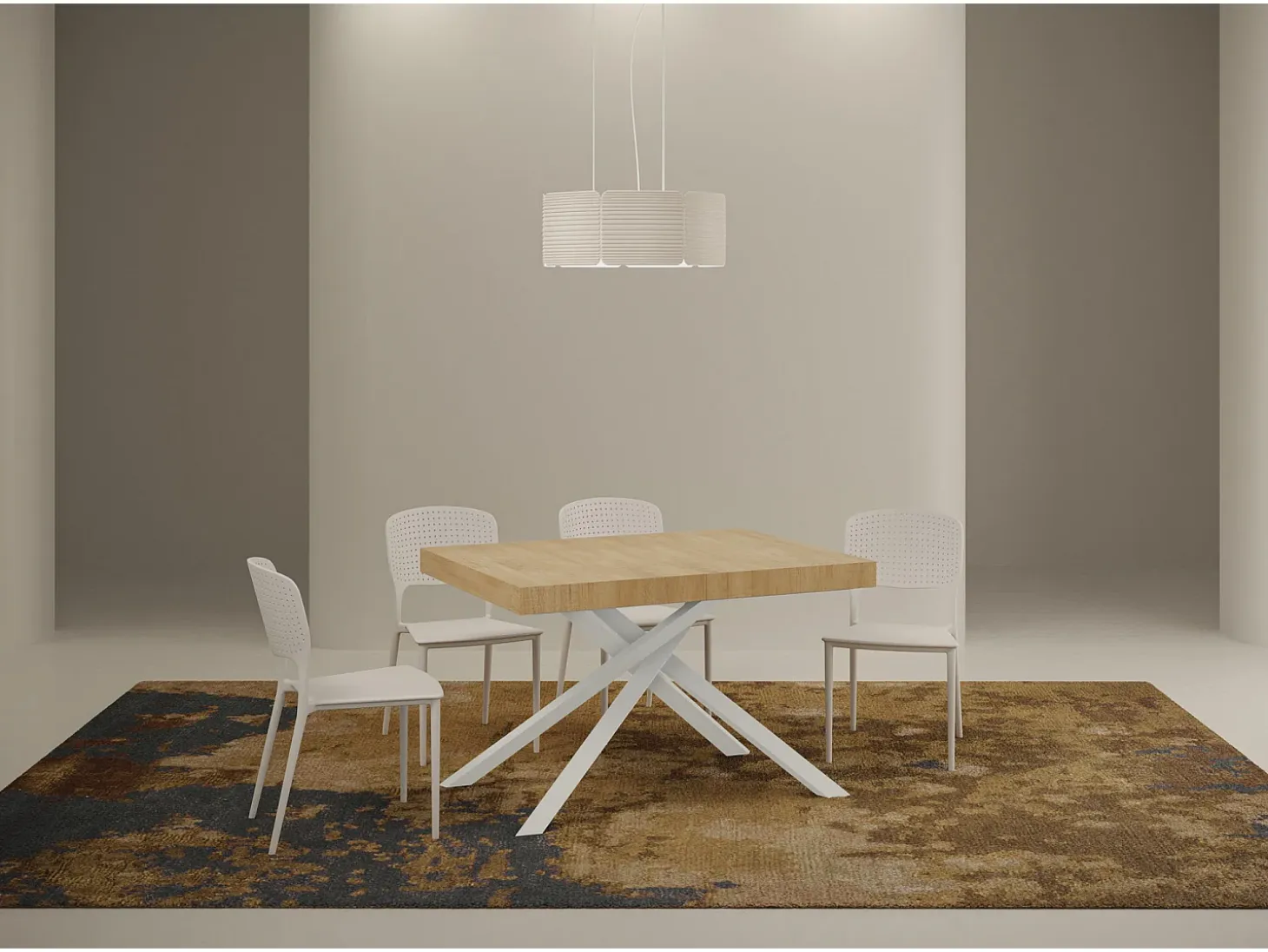 Mesa extensible 130/390x90 cm Karida roble natural patas blancas