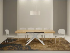 Mesa extensible 130/390x90 cm Karida roble natural patas blancas