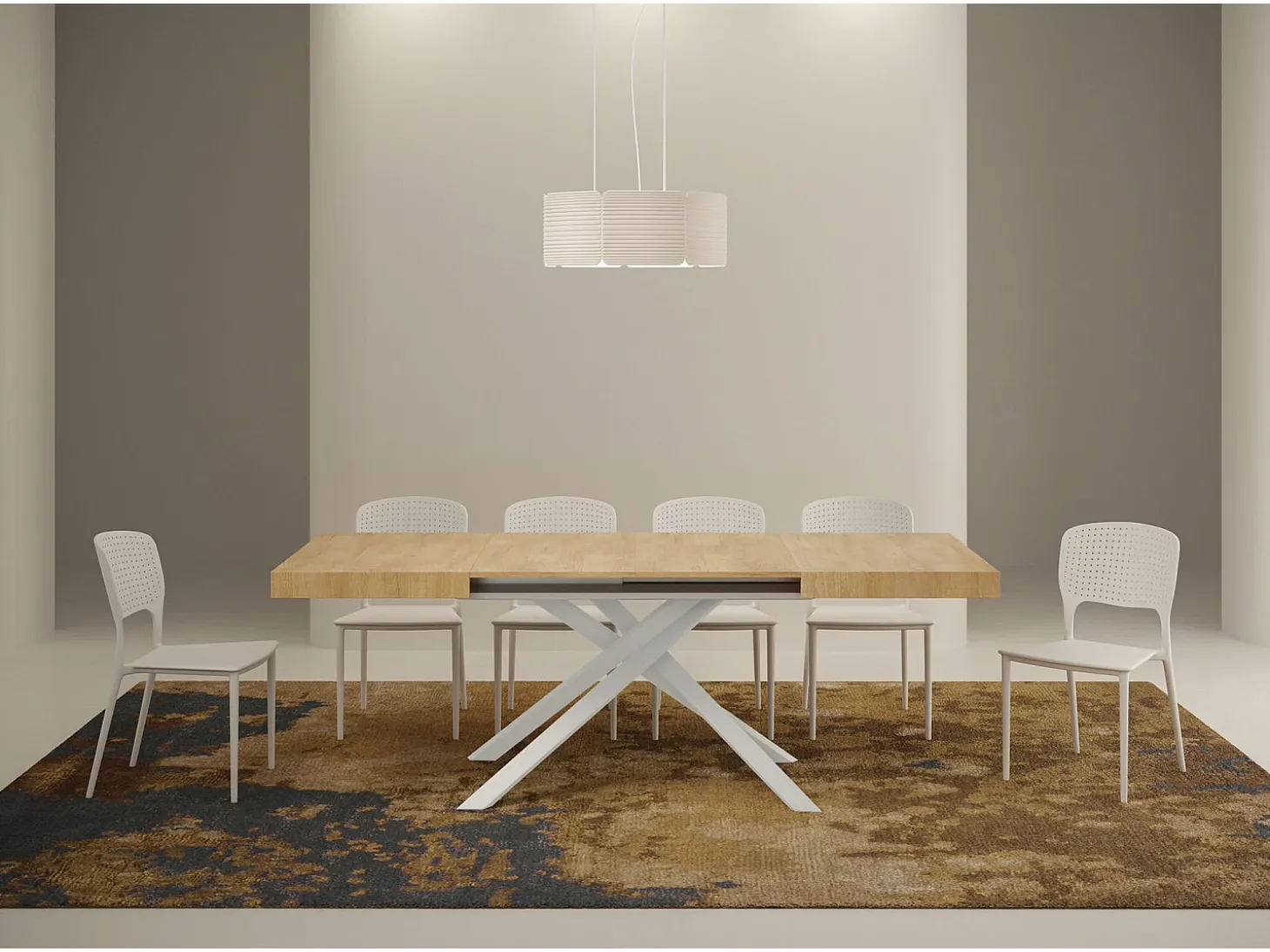 Mesa extensible 130/390x90 cm Karida roble natural patas blancas