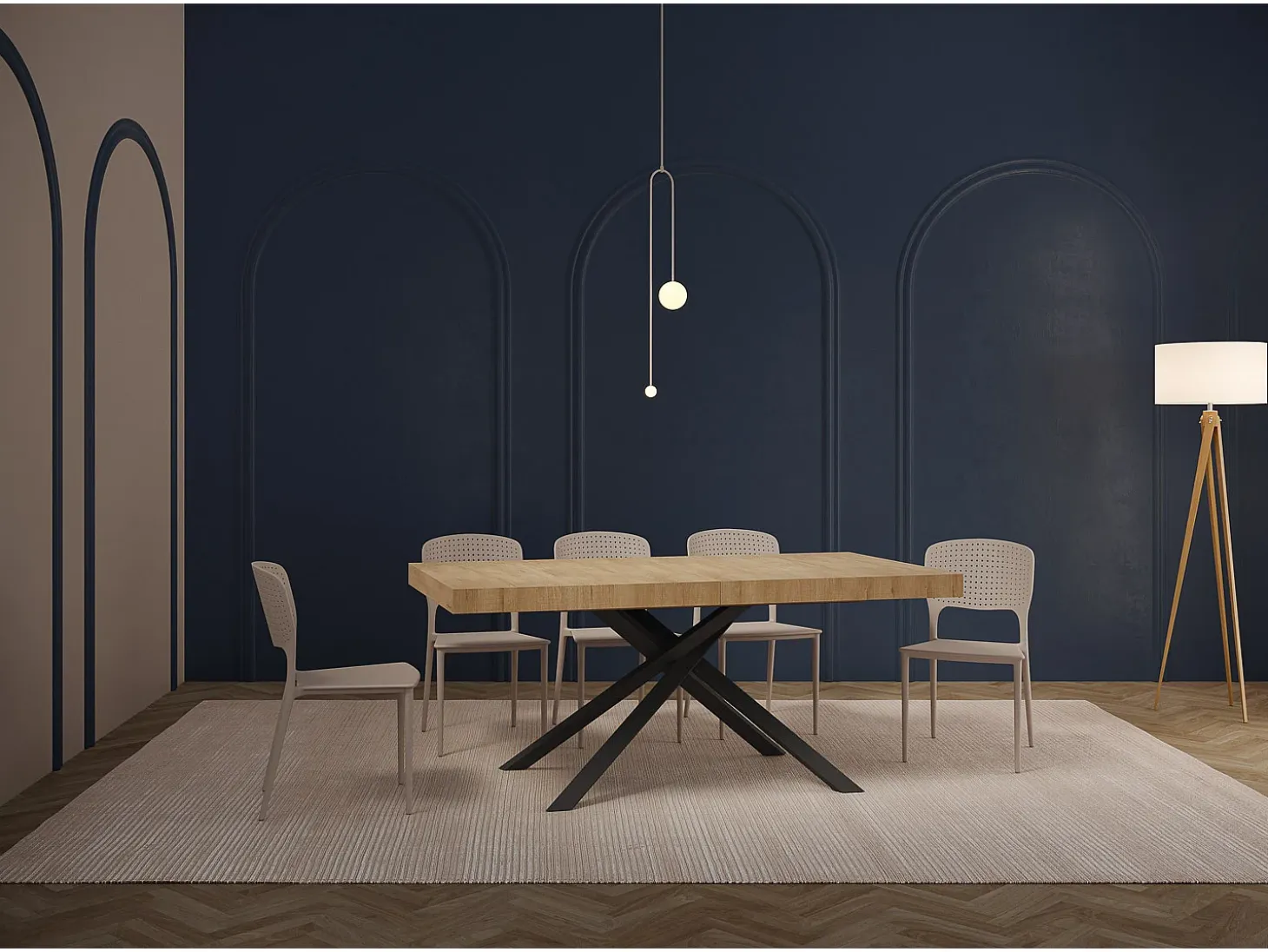 Mesa extensible 160/244x80 cm Karida roble natural patas antracita