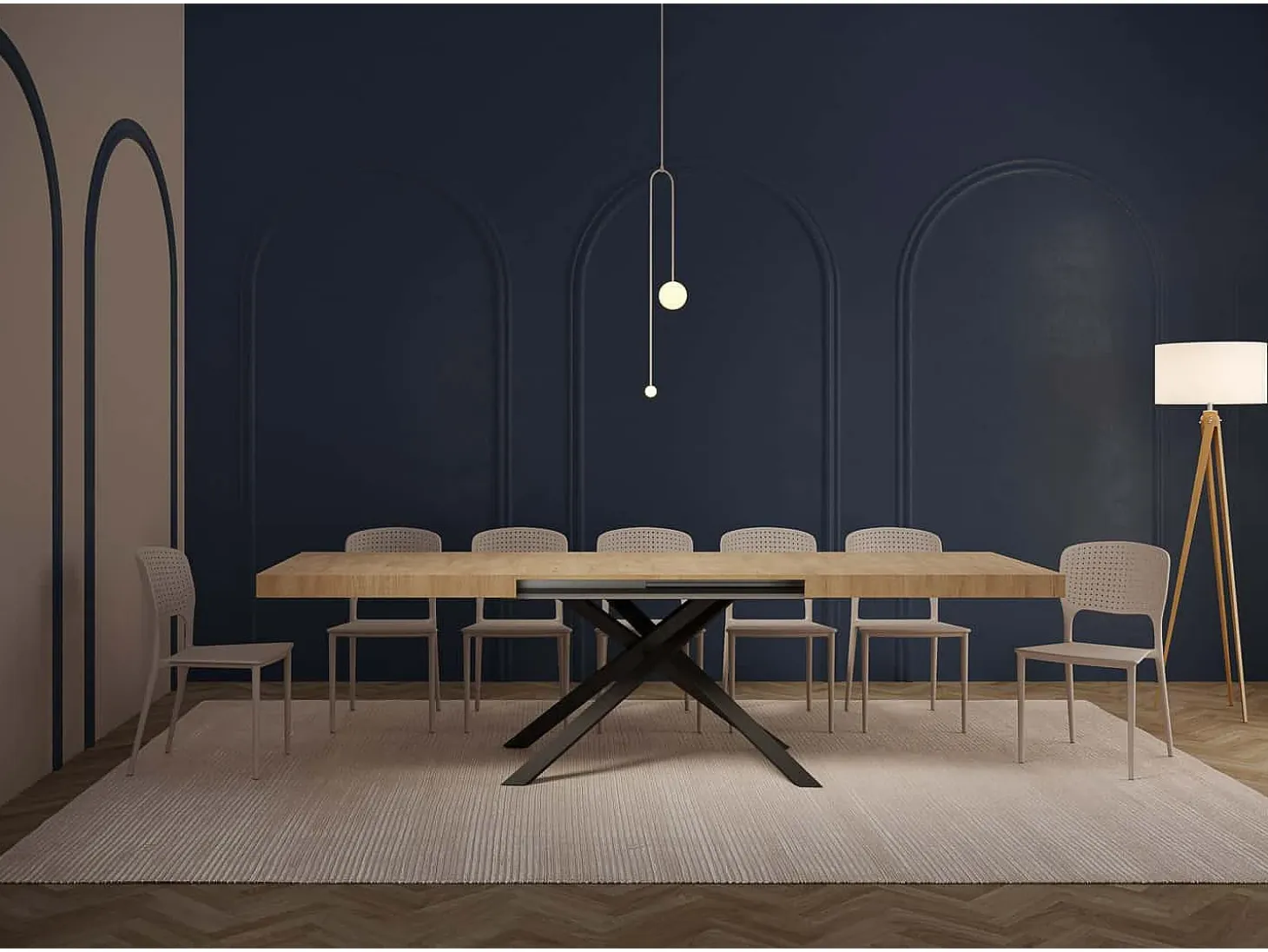 Mesa extensible 160/244x80 cm Karida roble natural patas antracita