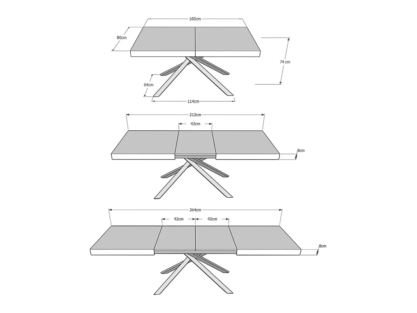 Mesa extensible 160/244x80 cm Karida roble natural patas antracita