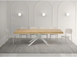 Mesa extensible 140/244x90 cm Karida Premium roble natural patas blancas
