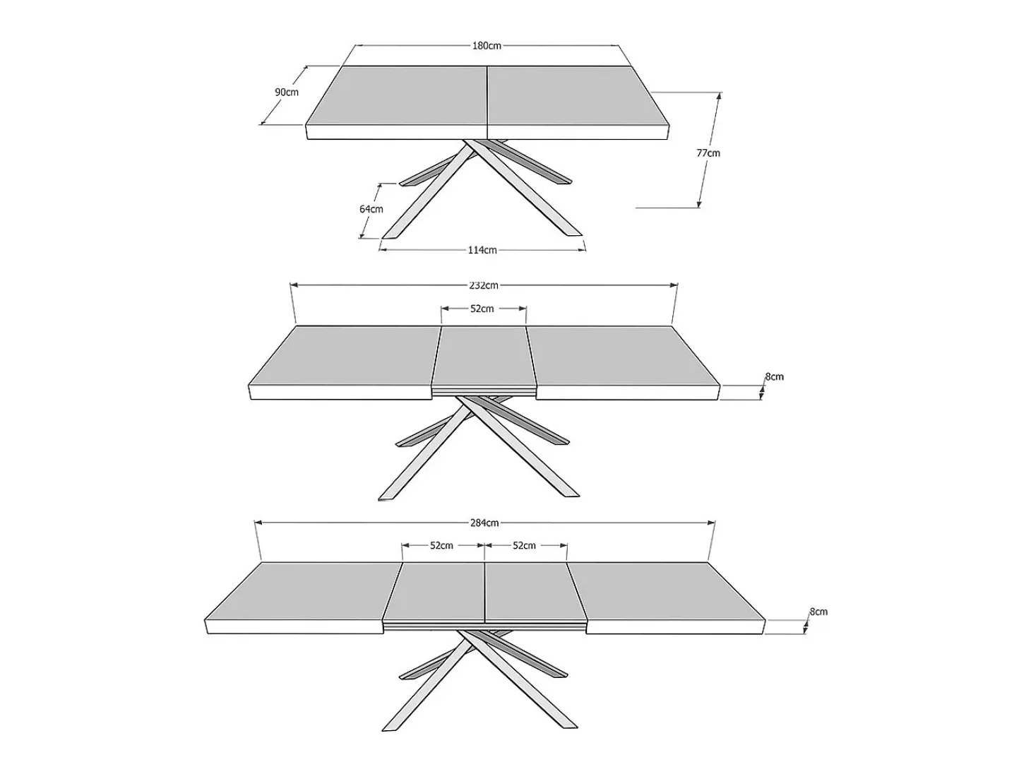 Mesa extensible 180/284x90 cm Karida cachemira patas antracita