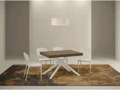Mesa extensible 120/224x90 cm Karida nogal patas blancas