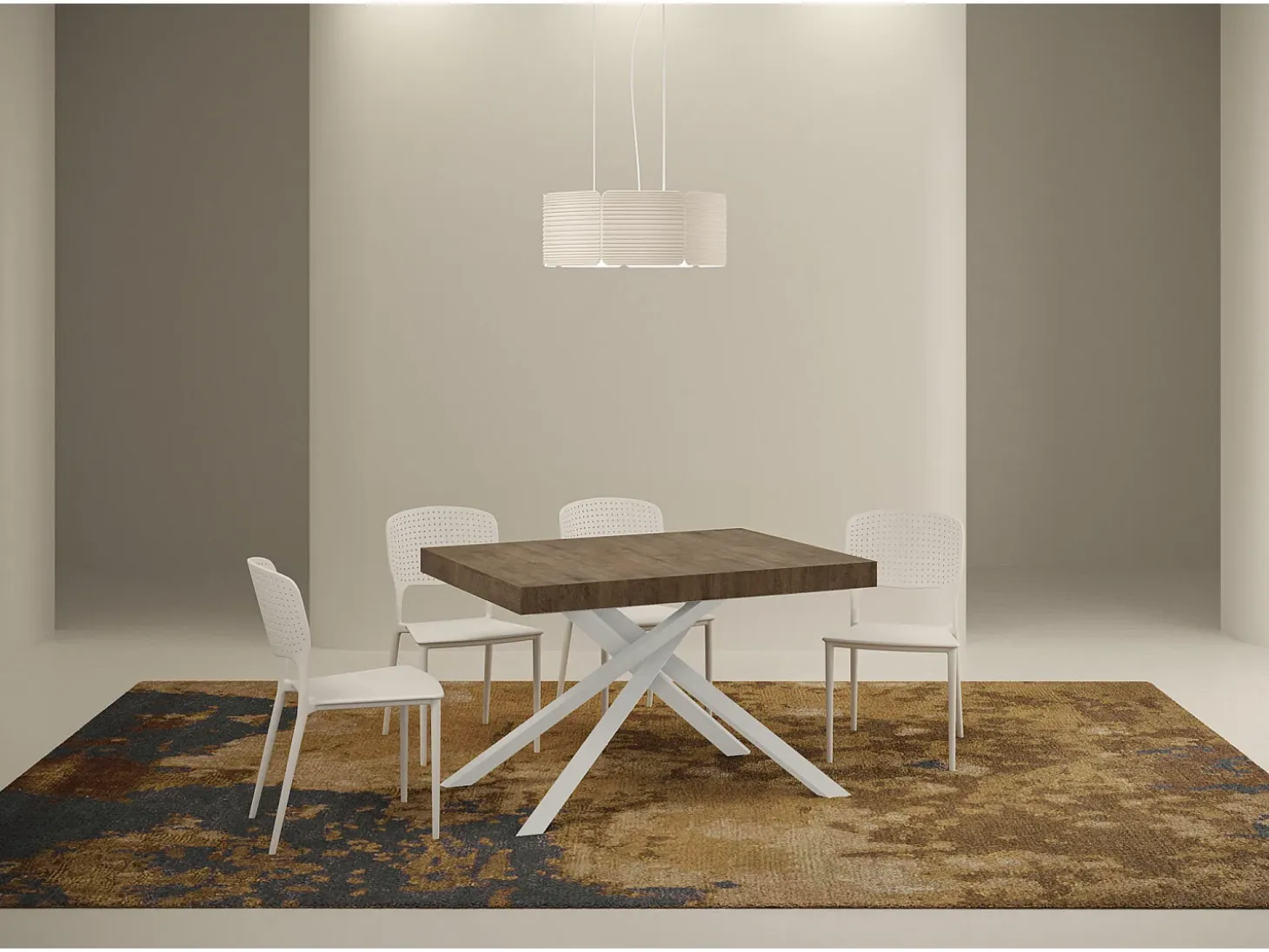 Mesa extensible 120/224x90 cm Karida nogal patas blancas
