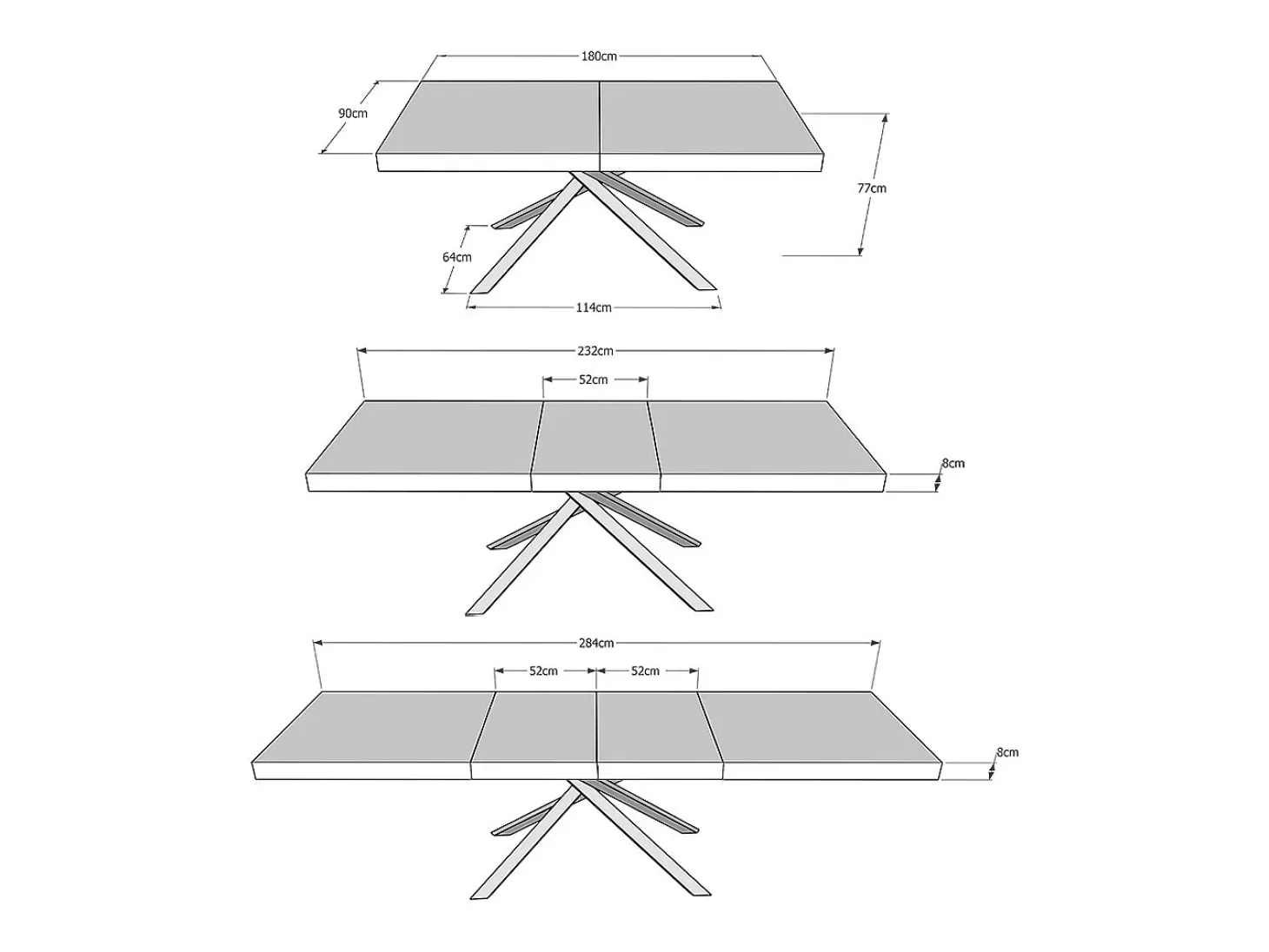 Mesa extensible 180/284x90 cm Karida Premium cemento patas antracita
