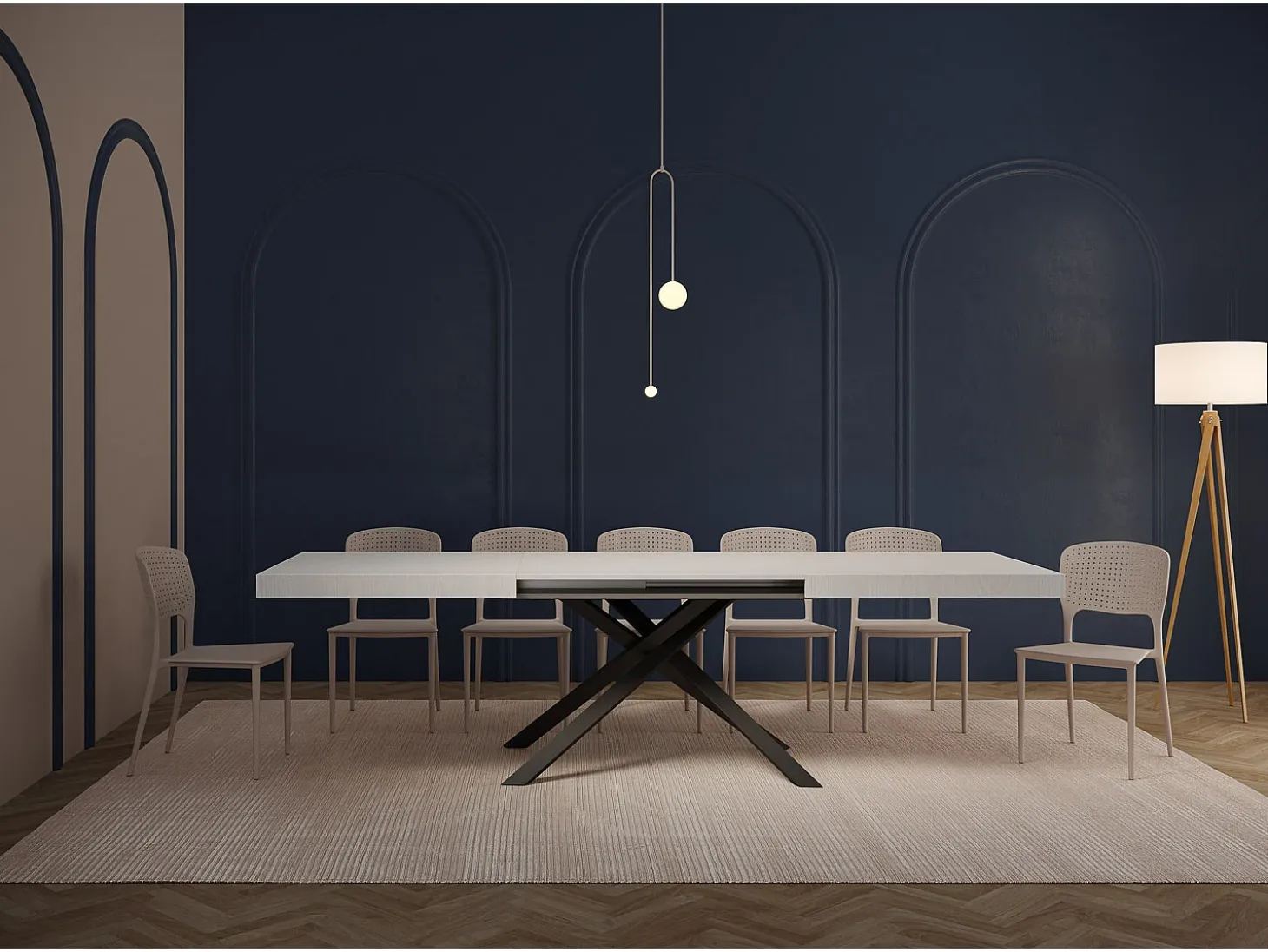 Mesa extensible 160/244x80 cm Karida fresno blanco patas blancas